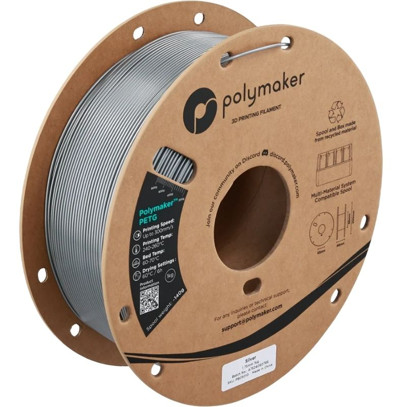 Polymaker PETG Prata - 1,75mm - 1kg